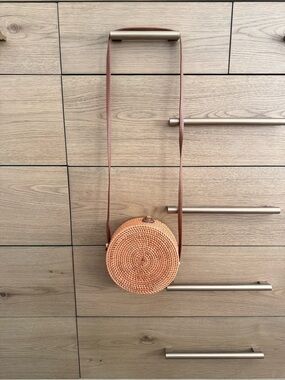 Round Woven Crossbody Bag in Light Brown